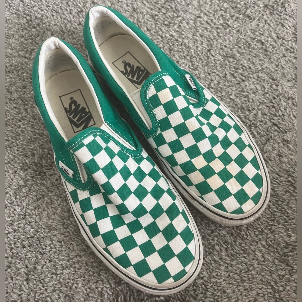 Green Checkered Slip On Vans